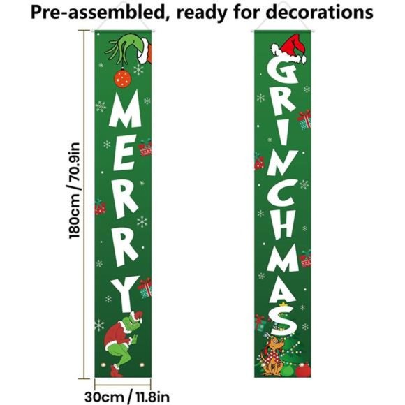 Christmas Decor Merry Grinchmas Banner |  72 x 12 Inches, Door Grinch Decor - Picture 4 of 7